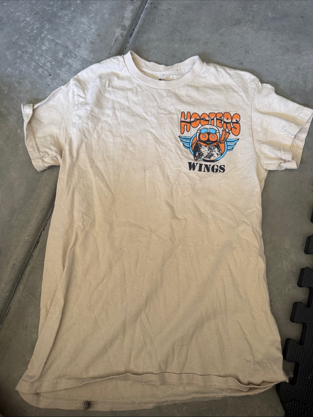 Hooters Cream Short-Sleeve Tee with Orange & Blue Chest Logo